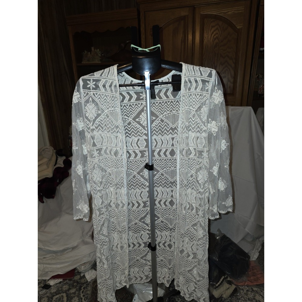Style Co Lace And Embroidery Duster. Size L 21" PTP,  36" Long. Romantic, Casual